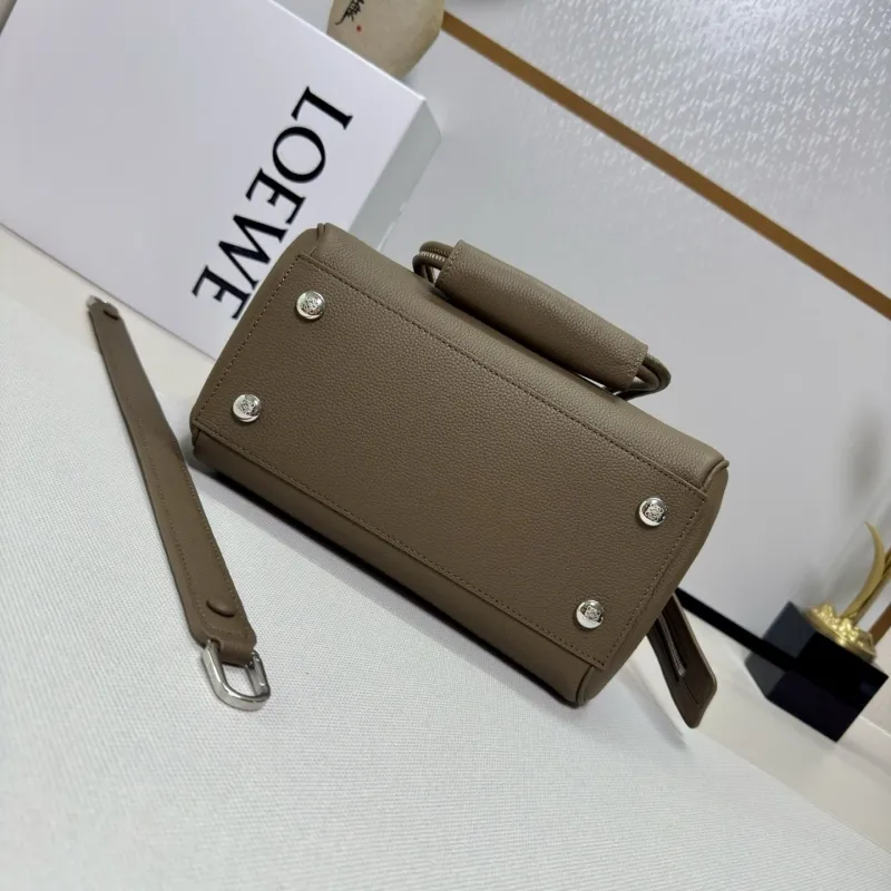 LOEWE 255 Taupe Leather Top Handle Handbag with Strap - Image 4