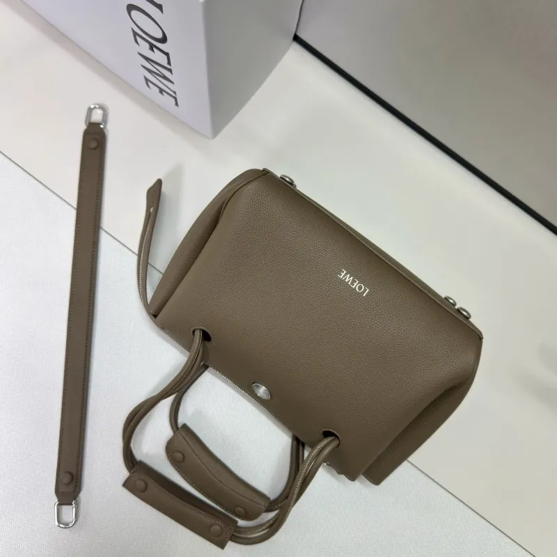 LOEWE 255 Taupe Leather Top Handle Handbag with Strap - Image 5