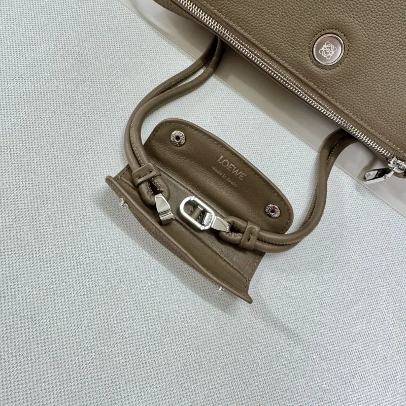 LOEWE 255 Taupe Leather Top Handle Handbag with Strap - Image 6