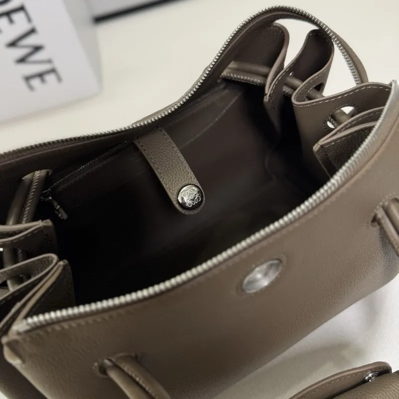 LOEWE 255 Taupe Leather Top Handle Handbag with Strap - Image 7