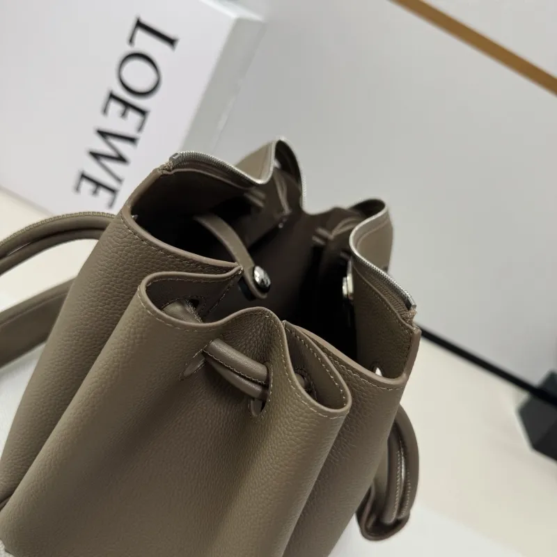 LOEWE 255 Taupe Leather Top Handle Handbag with Strap - Image 9