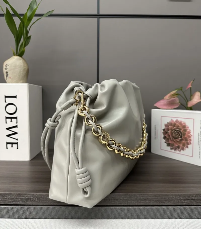 Alternative view of LOEWE Light Gray Drawstring Chain Bucket Bag