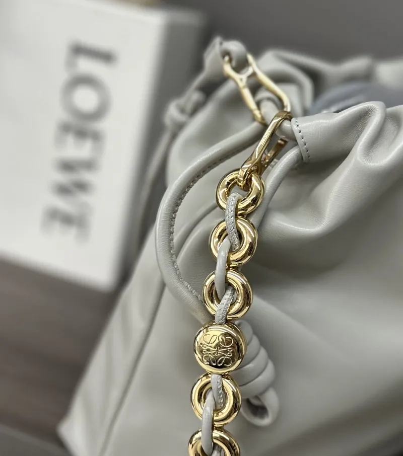 LOEWE Light Gray Drawstring Chain Bucket Bag - Image 7