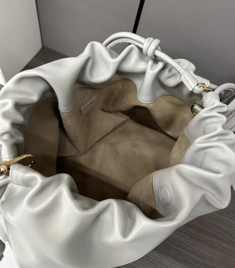 LOEWE Light Gray Drawstring Chain Bucket Bag - Image 8