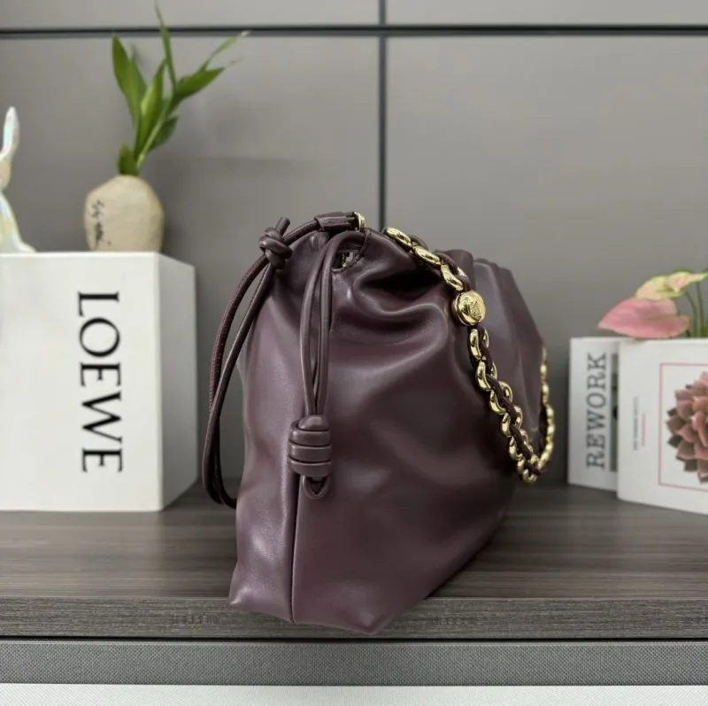 Alternative view of LOEWE Plum Leather Chain Drawstring Pouch Bag