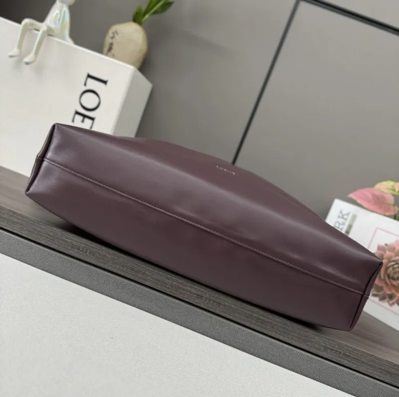 LOEWE Plum Leather Chain Drawstring Pouch Bag - Image 4