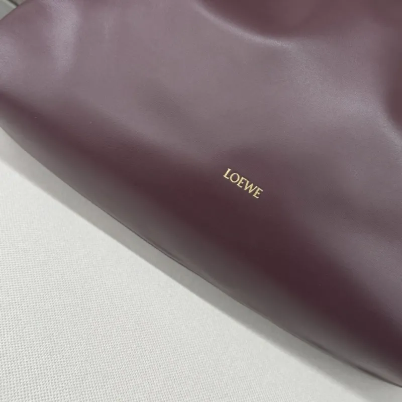 LOEWE Plum Leather Chain Drawstring Pouch Bag - Image 5