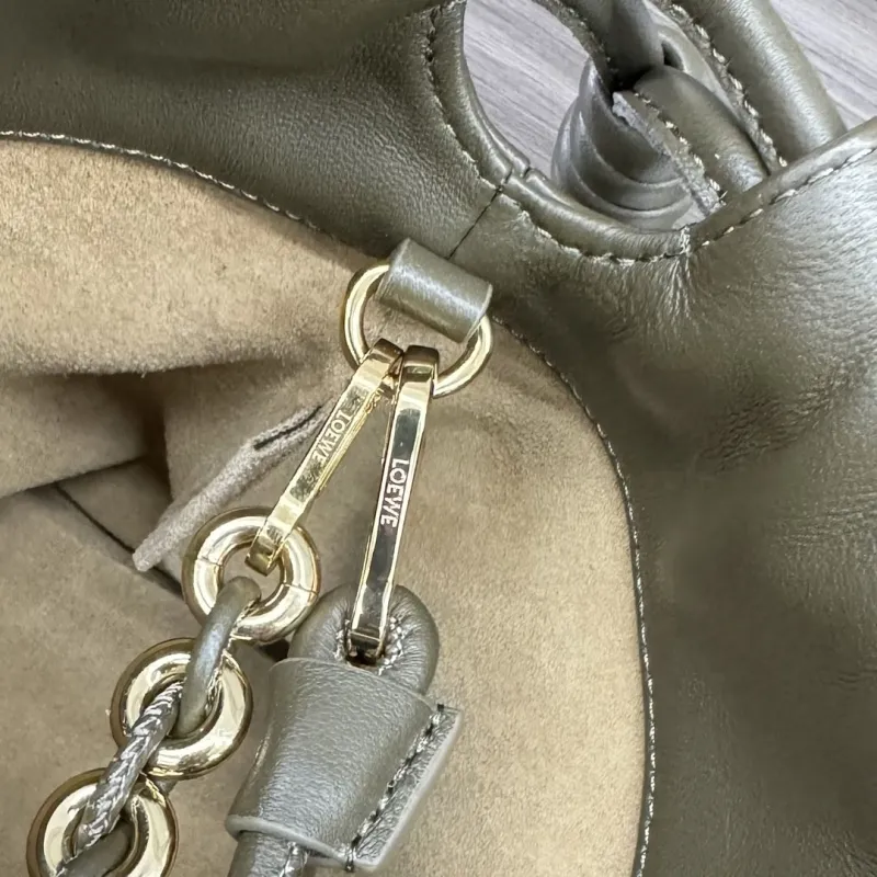LOEWE Olive Leather Drawstring Shoulder Bag - Image 7