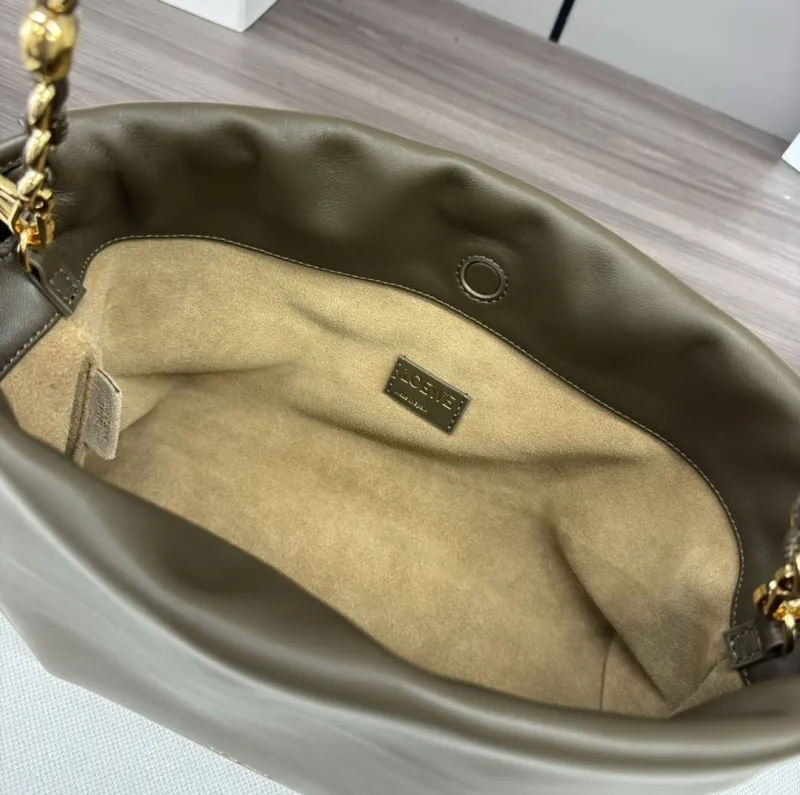 LOEWE Olive Leather Drawstring Shoulder Bag - Image 8