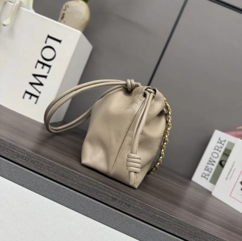 Alternative view of LOEWE Beige Drawstring Chain Pouch Bag 261