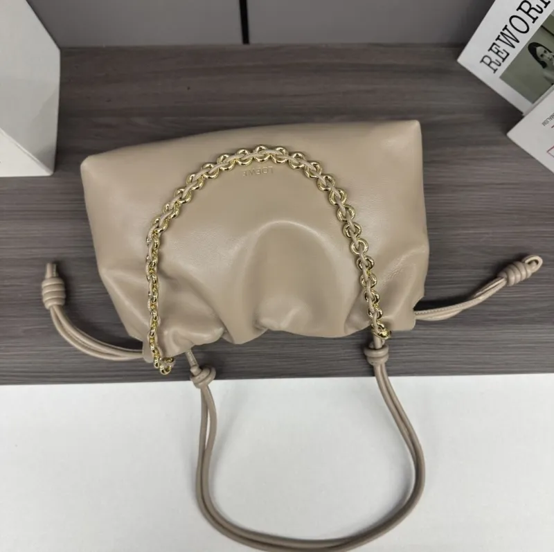 LOEWE Beige Drawstring Chain Pouch Bag 261 - Image 5