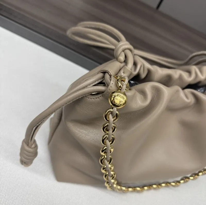 LOEWE Beige Drawstring Chain Pouch Bag 261 - Image 7