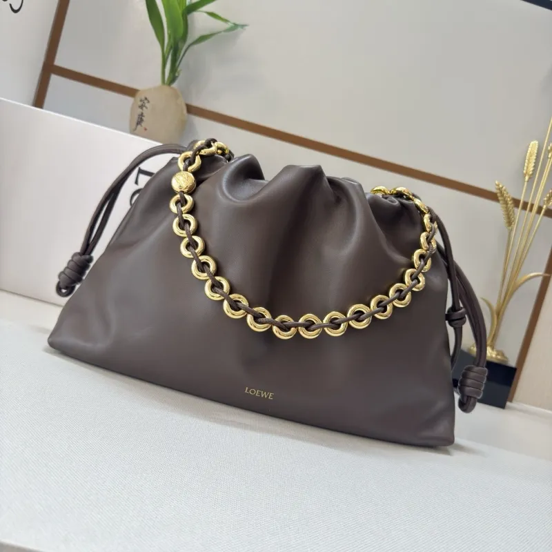 LOEWE Dark Brown Leather Drawstring Shoulder Bag