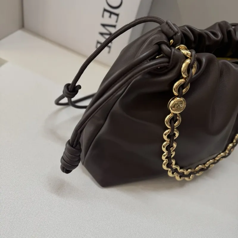 LOEWE Dark Brown Leather Drawstring Shoulder Bag - Image 5