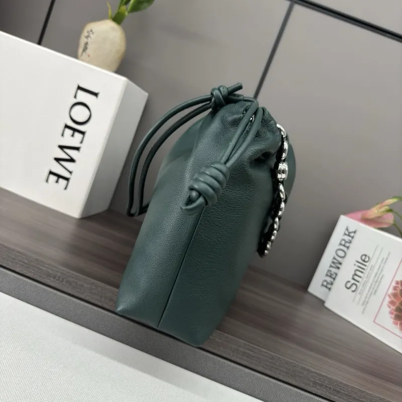 Alternative view of LOEWE Dark Green Leather Chain Drawstring Handbag
