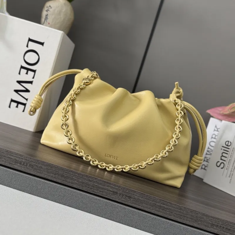 LOEWE Pale Yellow Chain Drawstring Pouch Bag