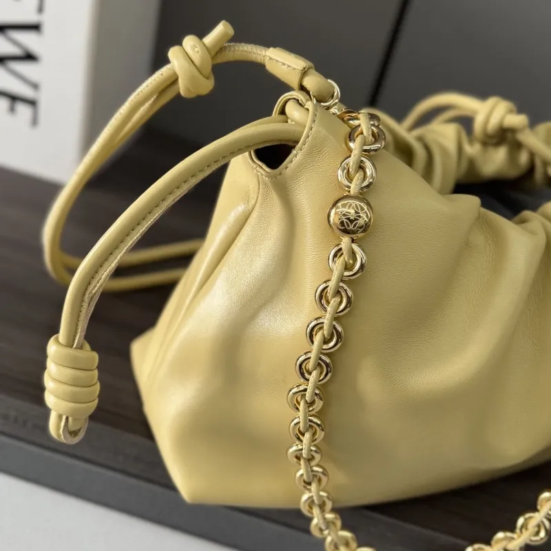 LOEWE Pale Yellow Chain Drawstring Pouch Bag - Image 5