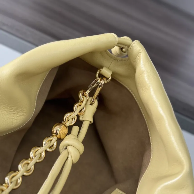 LOEWE Pale Yellow Chain Drawstring Pouch Bag - Image 7