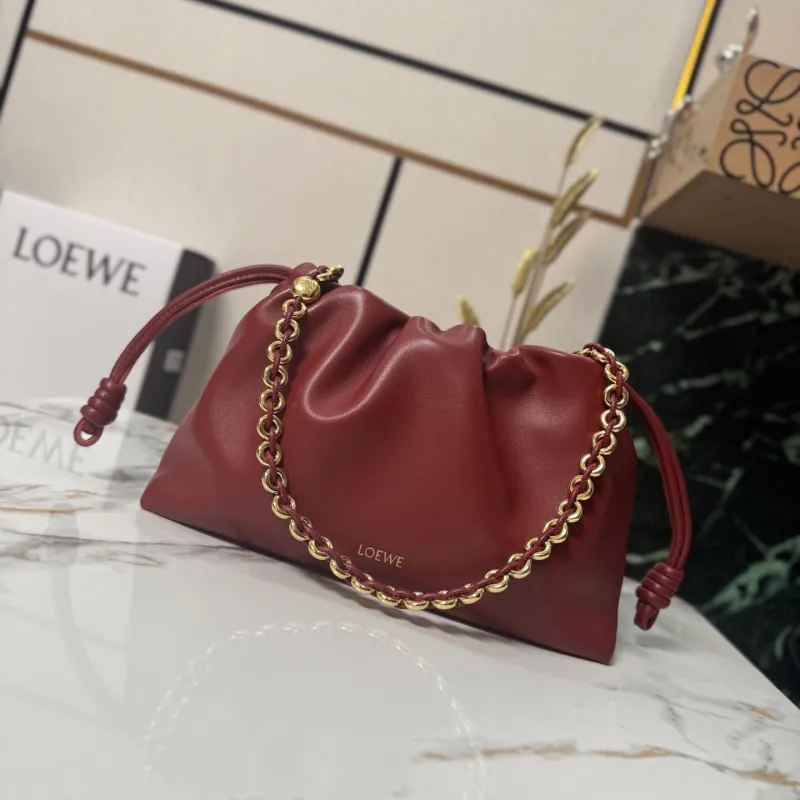 LOEWE Burgundy Leather Drawstring Shoulder Bag
