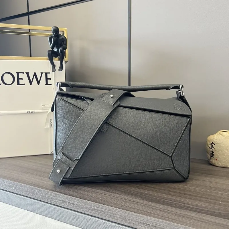 LOEWE Dark Gray Puzzle Leather Shoulder Bag