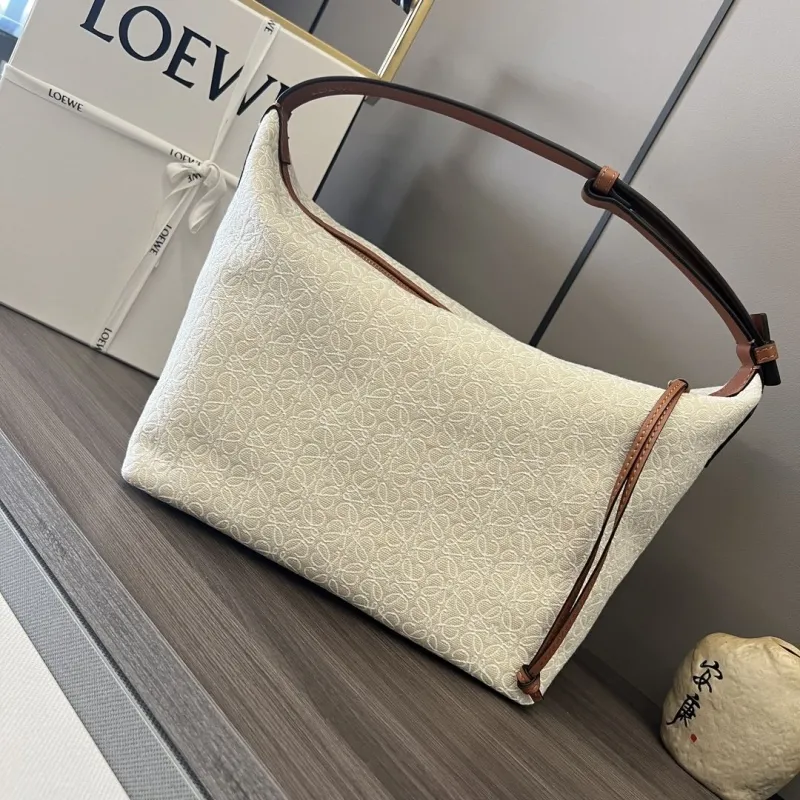 Loewe Cream Canvas Hobo Shoulder Bag