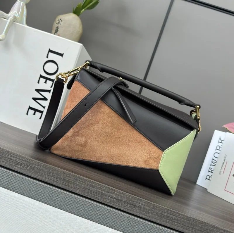 LOEWE Brown Light Green Leather Suede Shoulder Bag 334