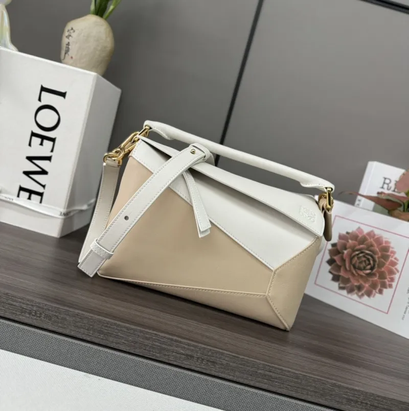 Loewe Beige White Leather Crossbody Handbag 341