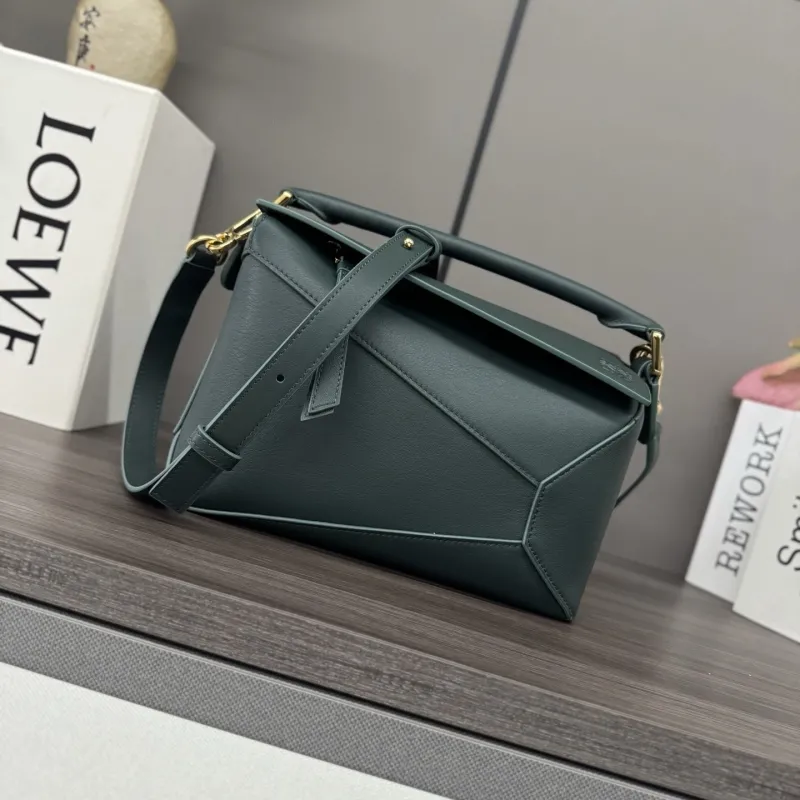 LOEWE Dark Green Puzzle Leather Handbag