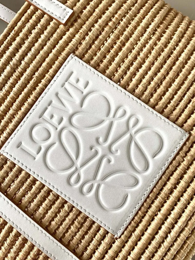 LOEWE Raffia Woven Tote Bag 366 with White Leather Accents - Image 5