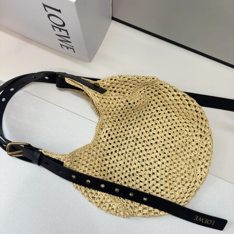 Alternative view of LOEWE Natural Straw Hobo Bag with Black Leather Strap