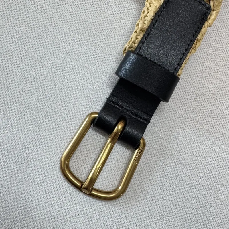 LOEWE Natural Straw Hobo Bag with Black Leather Strap - Image 6