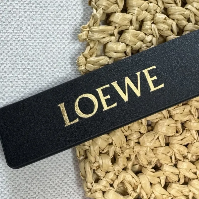 LOEWE Natural Straw Hobo Bag with Black Leather Strap - Image 7