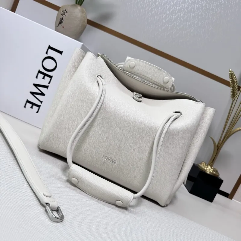 LOEWE White Leather Handle Tote Bag