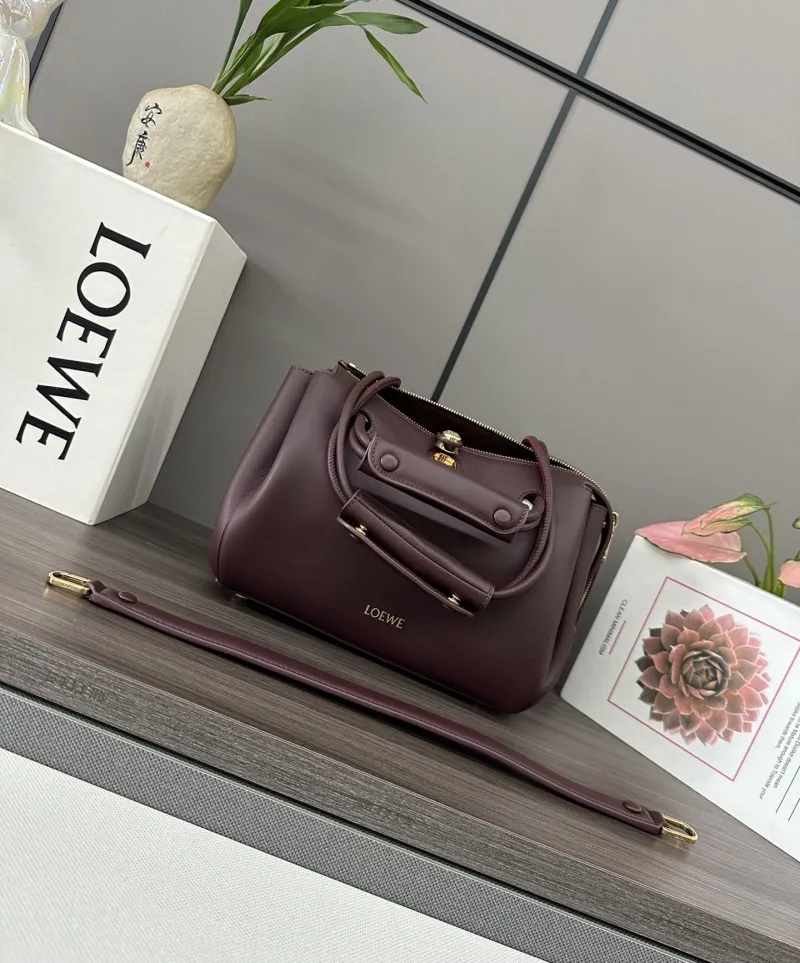 LOEWE Burgundy Leather Handle Handbag 394