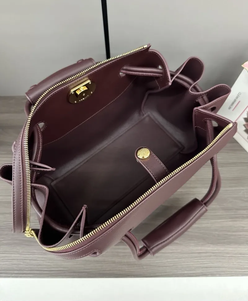 LOEWE Burgundy Leather Handle Handbag 394 - Image 9