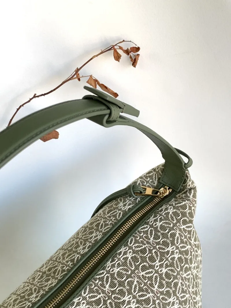 Loewe Anagram Jacquard Hobo Shoulder Bag Olive Green - Image 6