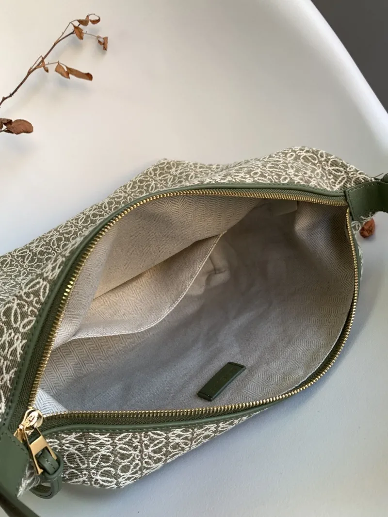 Loewe Anagram Jacquard Hobo Shoulder Bag Olive Green - Image 8
