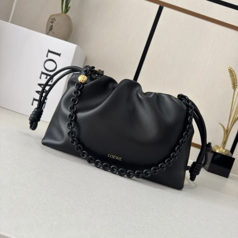 LOEWE Black Leather Drawstring Shoulder Bag