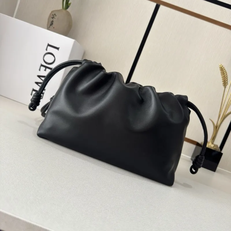 LOEWE Black Leather Chain Drawstring Handbag - Image 3