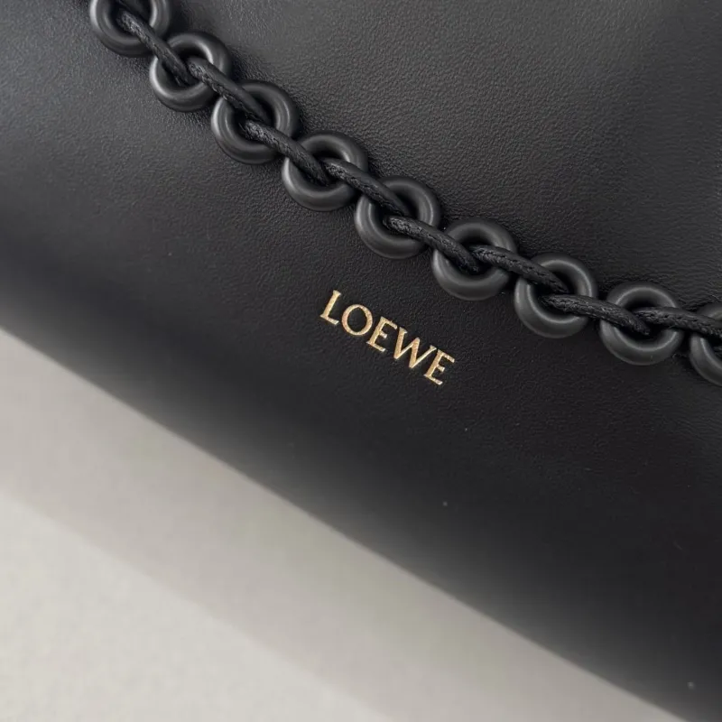 LOEWE Black Leather Chain Drawstring Handbag - Image 5