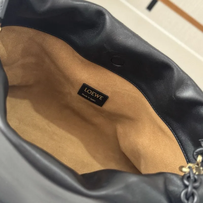 LOEWE Black Leather Chain Drawstring Handbag - Image 8
