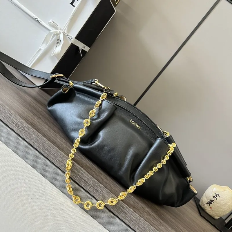 LOEWE Black Leather Chain Shoulder Bag 435
