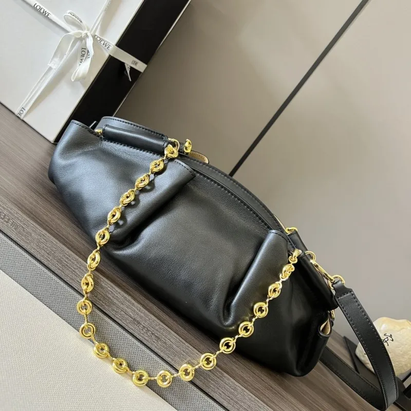 LOEWE Black Leather Chain Shoulder Bag 435 - Image 3