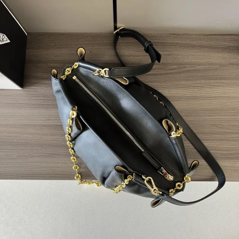 LOEWE Black Leather Chain Shoulder Bag 435 - Image 4