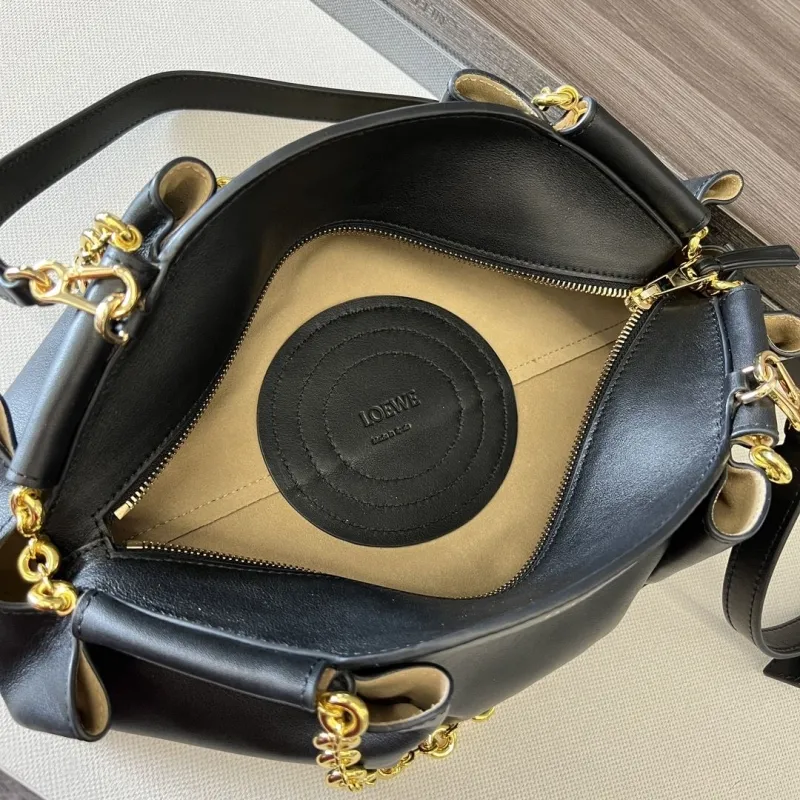 LOEWE Black Leather Chain Shoulder Bag 435 - Image 9