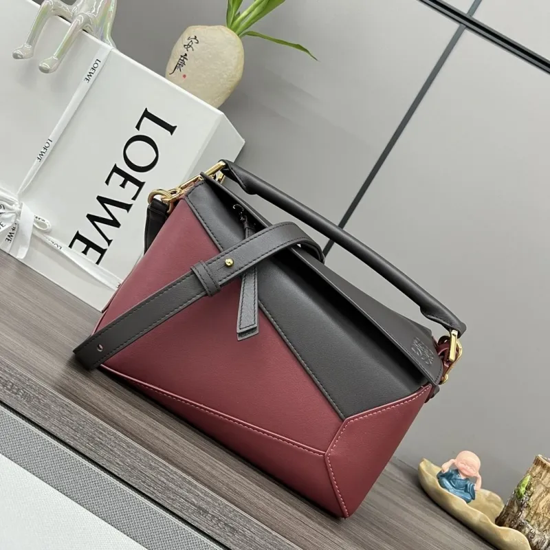 LOEWE Burgundy Dark Gray Handle Handbag 442