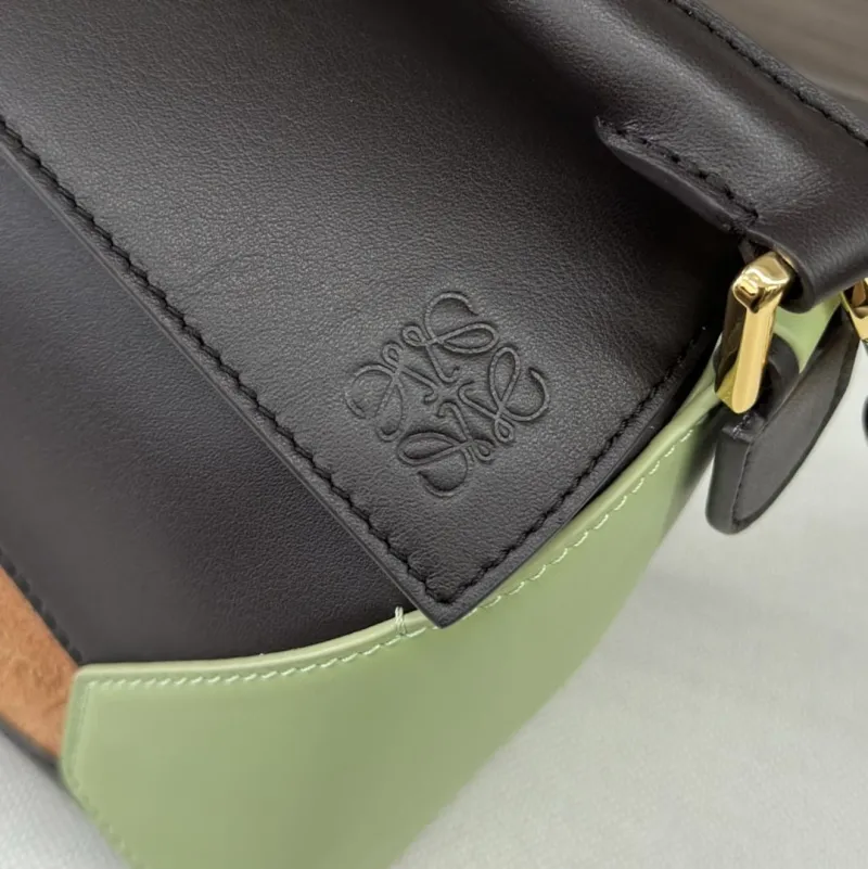 Loewe Puzzle Shoulder Bag Brown Green Suede Leather 443 - Image 5