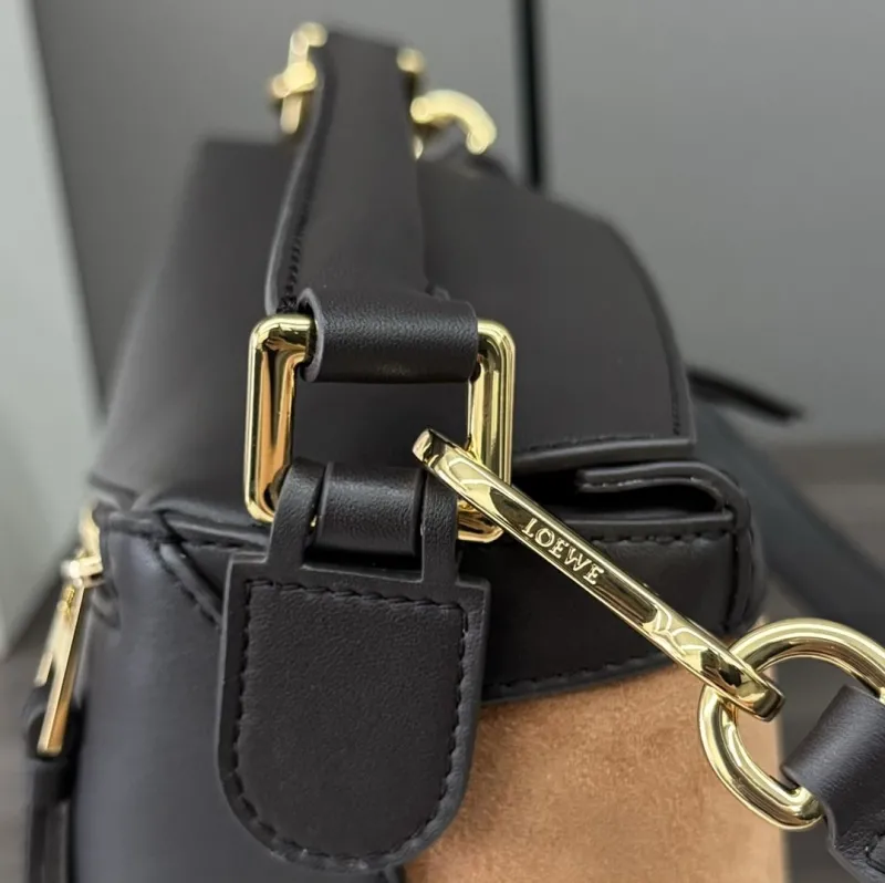 Loewe Puzzle Shoulder Bag Brown Green Suede Leather 443 - Image 7