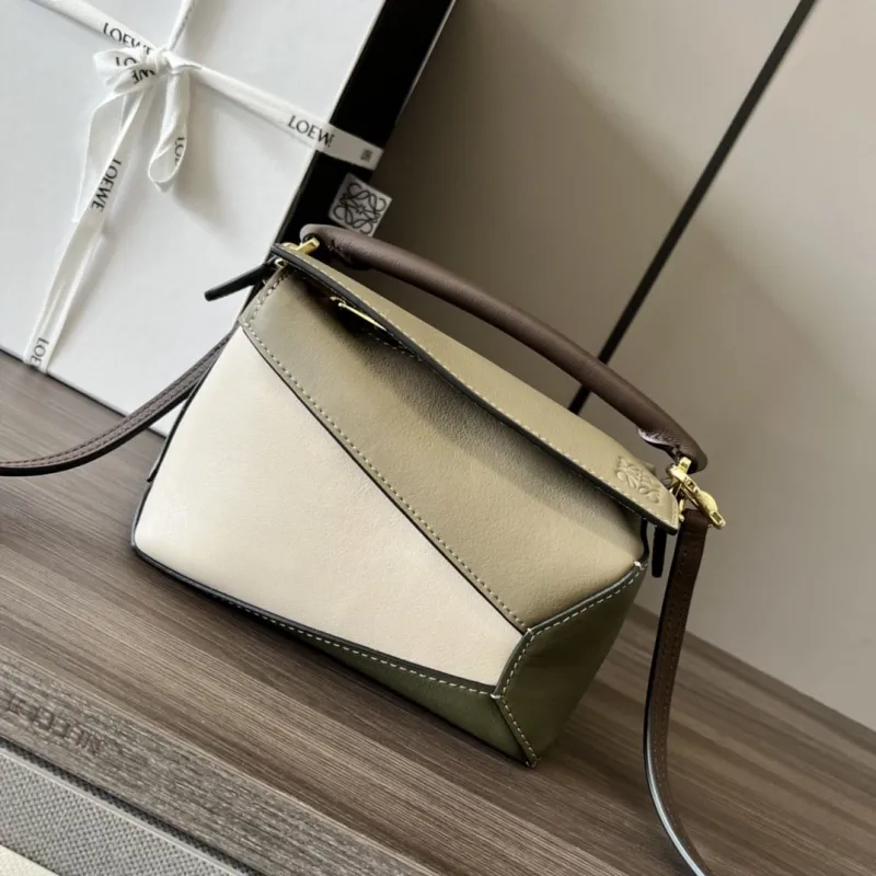 LOEWE Mini Puzzle Crossbody Bag Beige Olive Brown