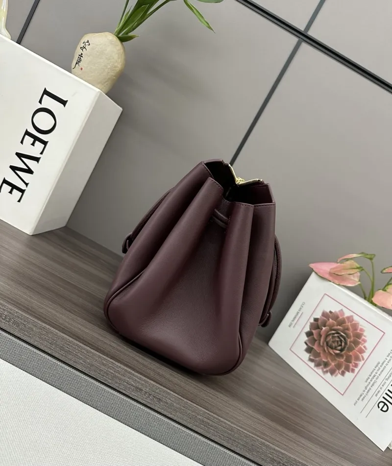 LOEWE Dark Brown Leather Handbag with Strap - Image 3